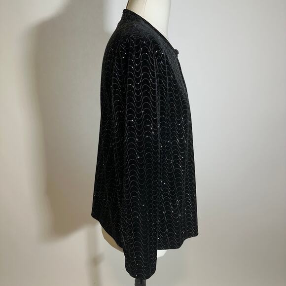 Vintage N Touch Black Velvet Metallic Sparkle Cardigan Top Womens Petite Size PS - Picture 3 of 9